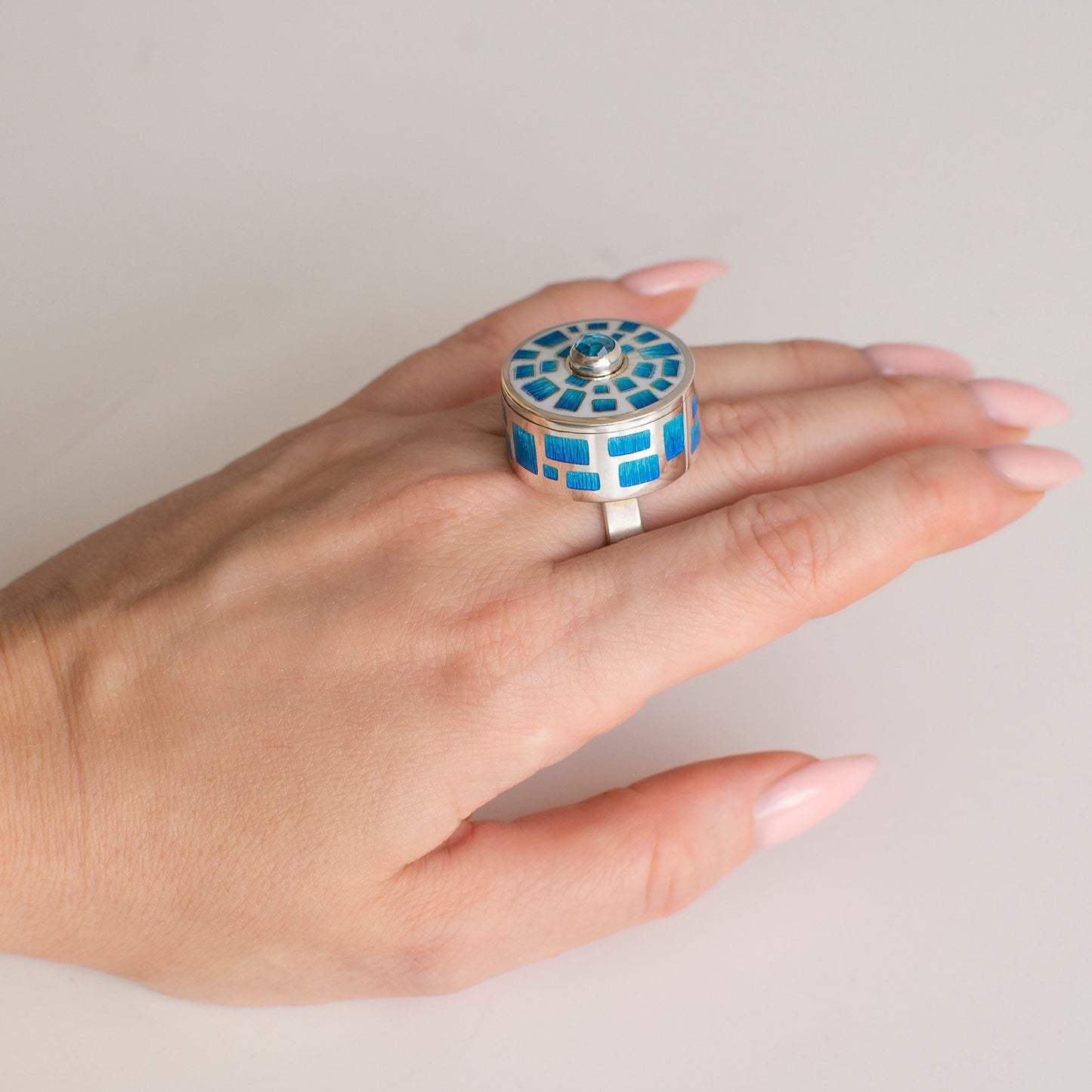 Pillbox or Poison Ring, Enamel Ring With Topaz