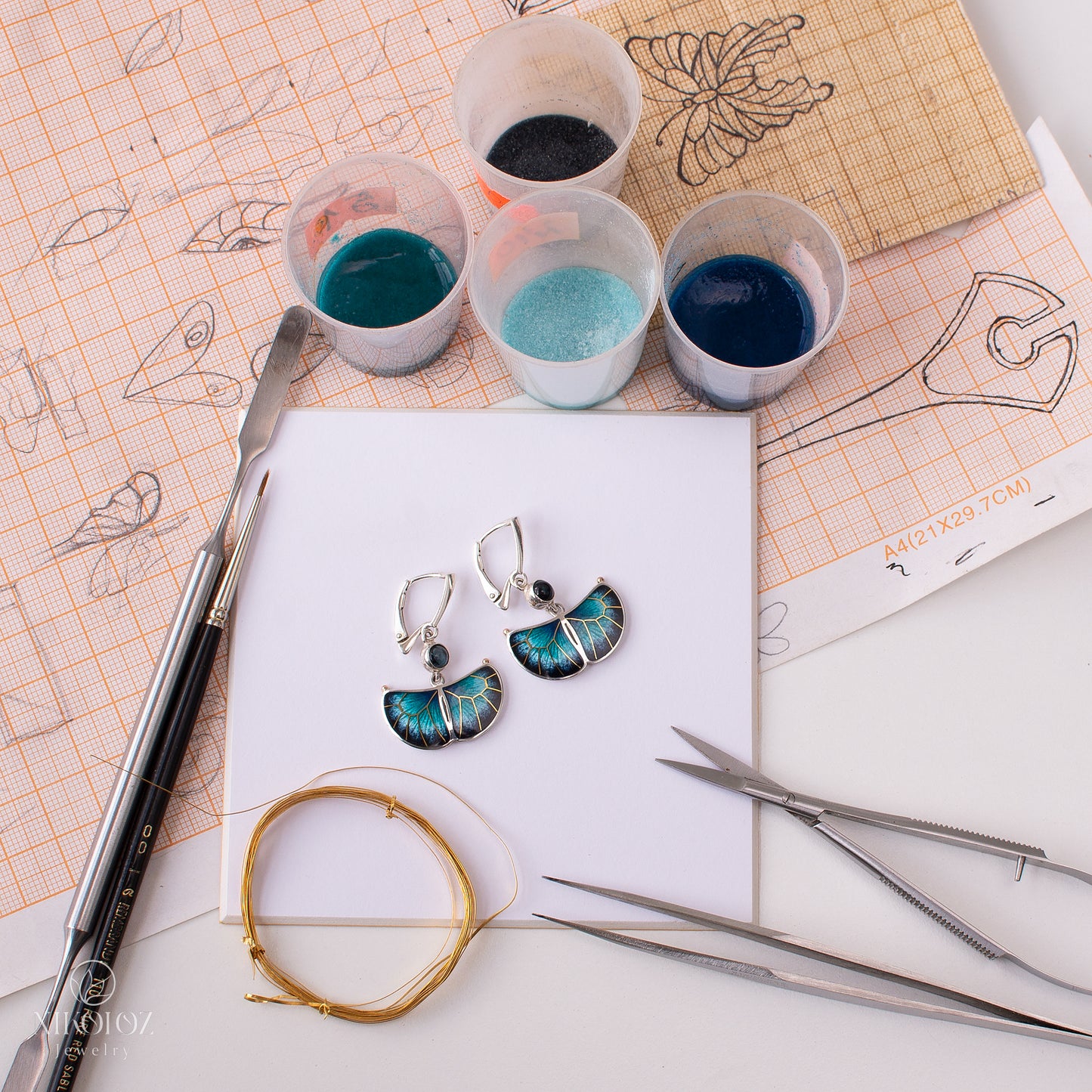 Exotic Butterfly Earrings With London Blue Topaz And Gold Pattern