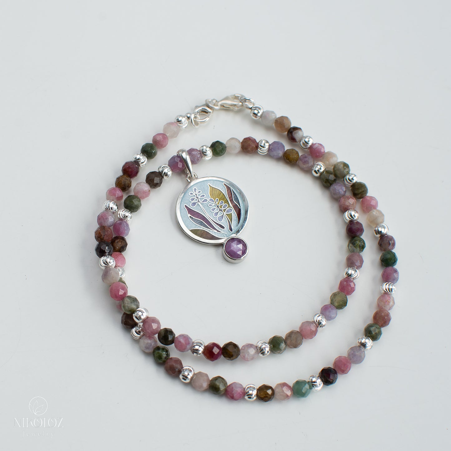 Ruby Star Sapphire Pendant With Tourmaline Necklace "Cordyline fruticosa"