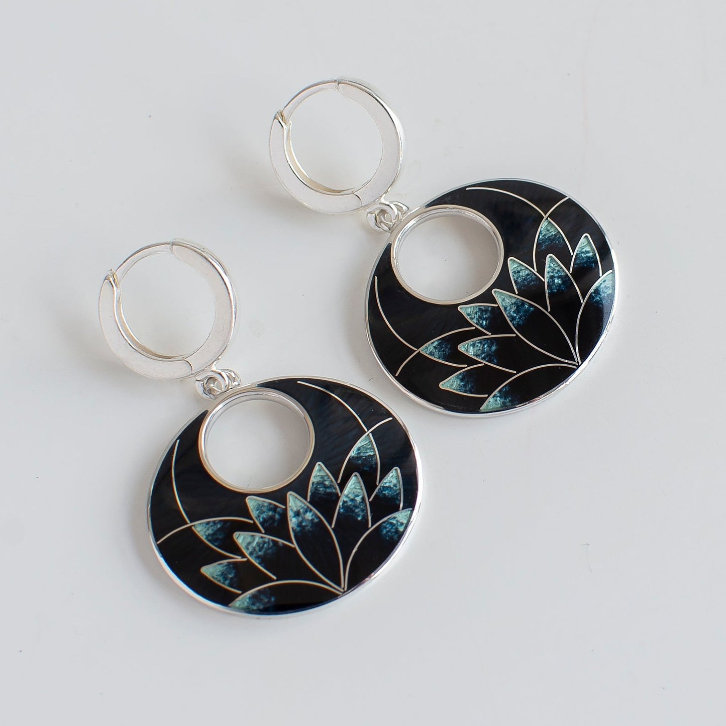 Black Lotus Cloisonne Enamel Earrings