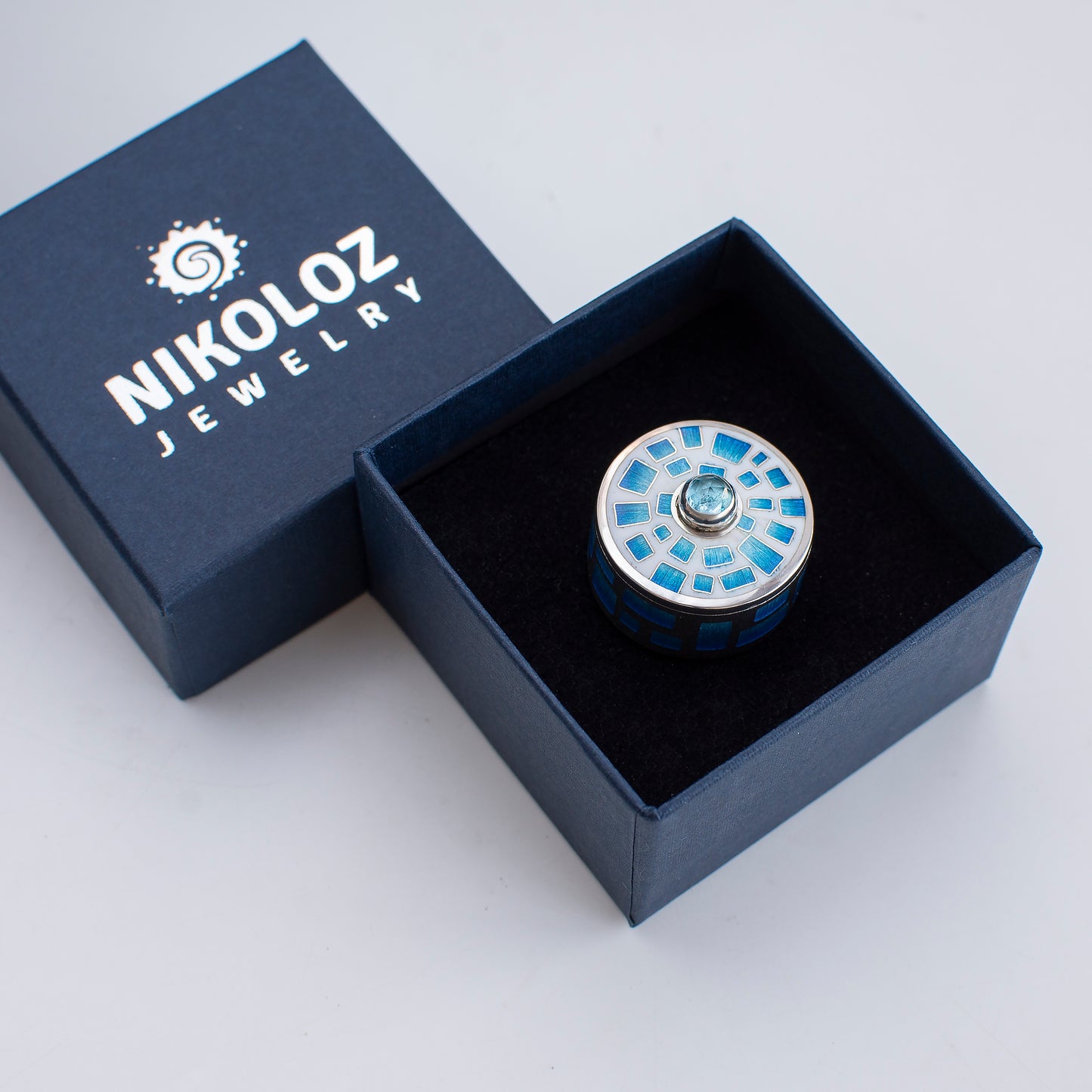 Pillbox or Poison Ring, Enamel Ring With Topaz