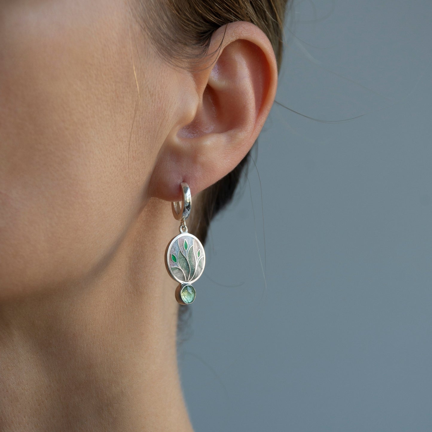 Magical Forest Enamel Earrings With Green Kyanite