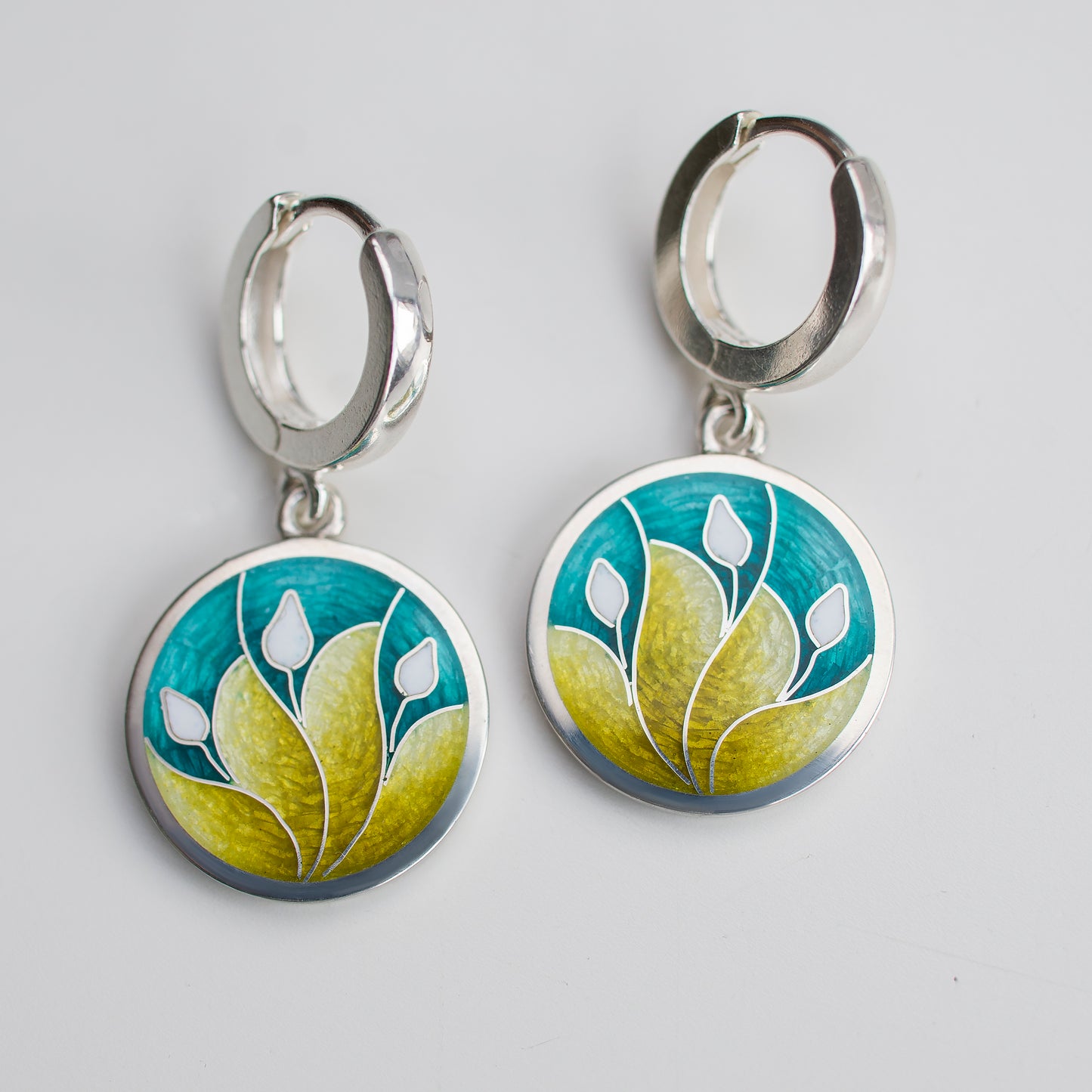Turquoise Yellow Earrings, Cloisonne Enamel Earrings