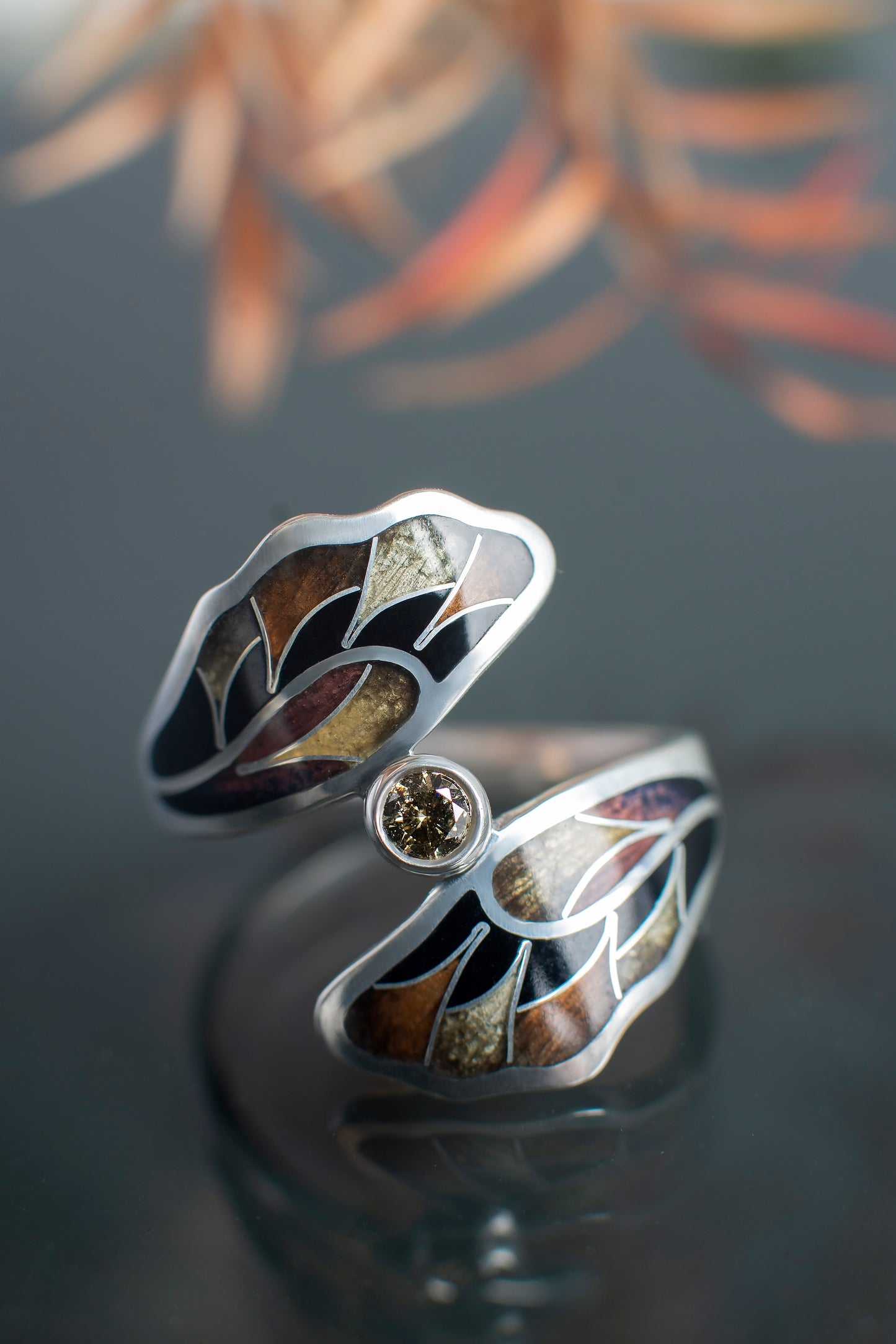 Diamond Ring, Cloisonne Enamel And Sterling Silver Ring
