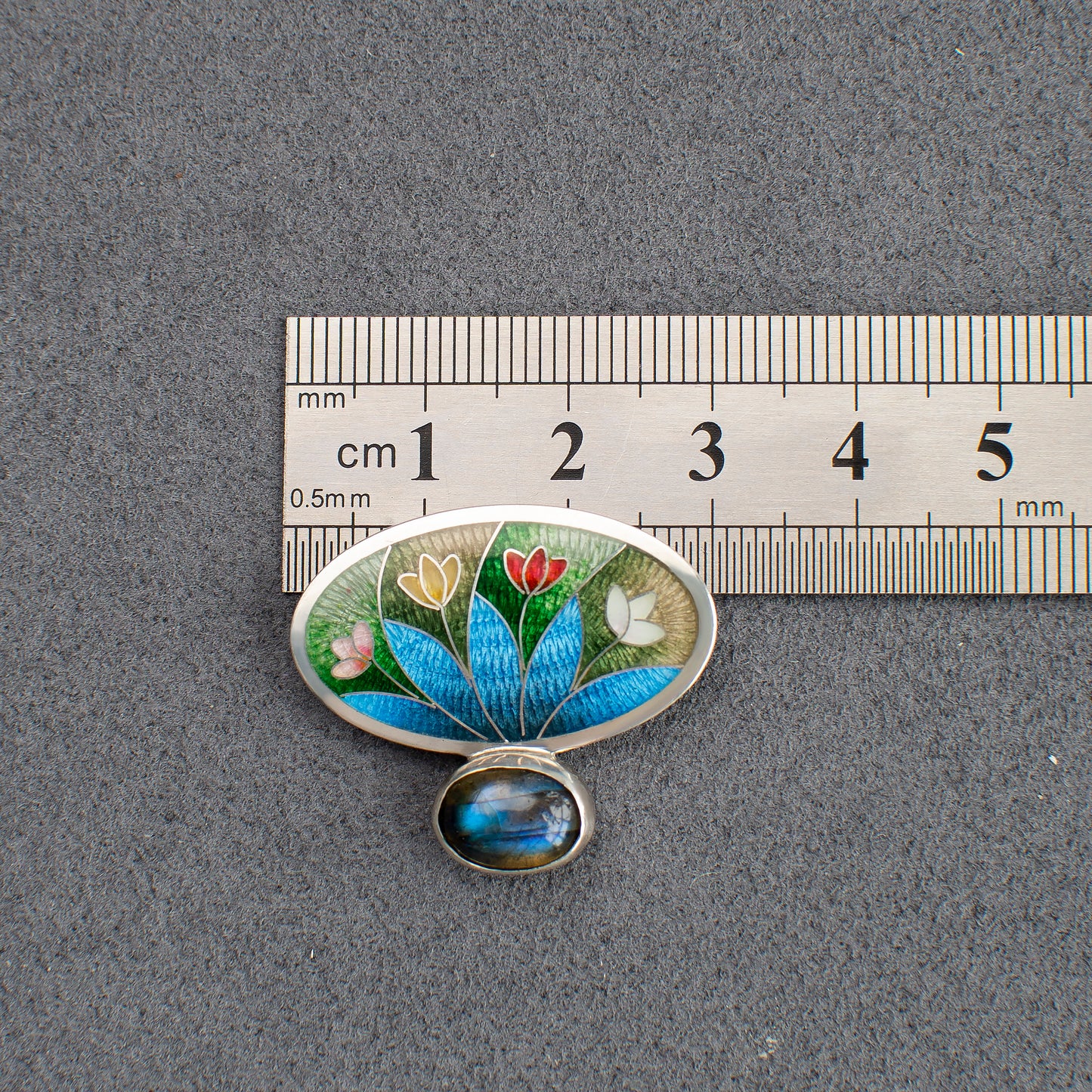 Enamel Brooch, Labradorite Brooch, Cloisonne Enamel And Sterling Silver Brooch