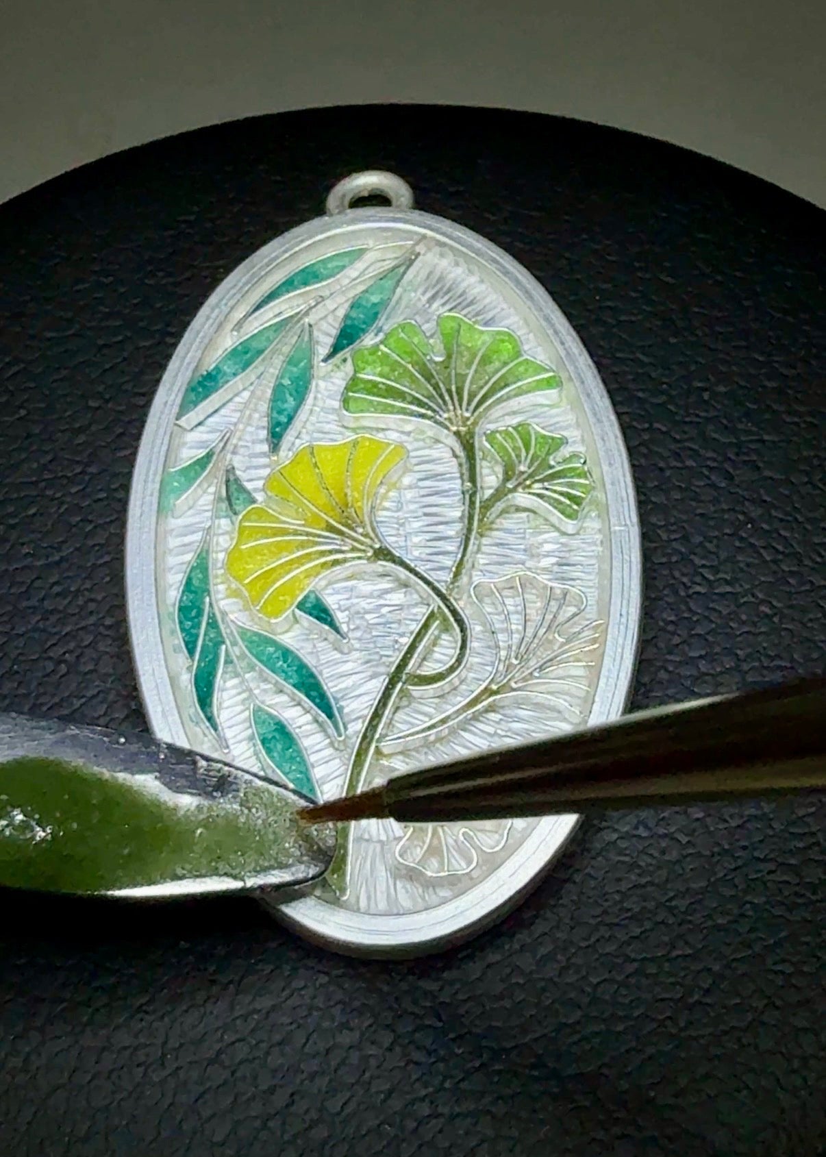 Cloisonne Enamel Pendant, Ginkgo Tree