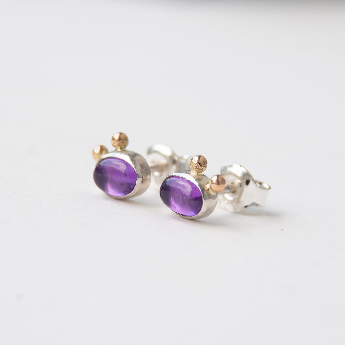 Amethyst Studs With 2 Gold Beads