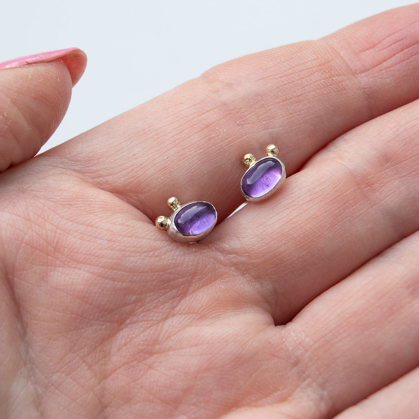 Amethyst Studs With 2 Gold Beads