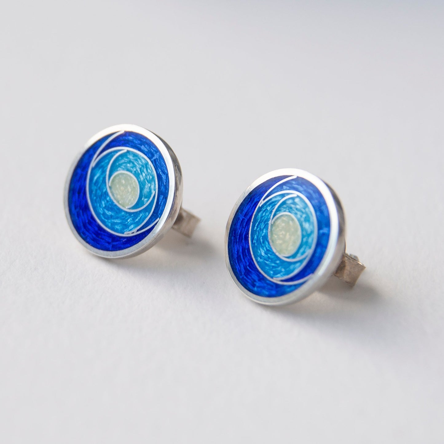 Blue Cloisonné Enamel Geometric Earrings