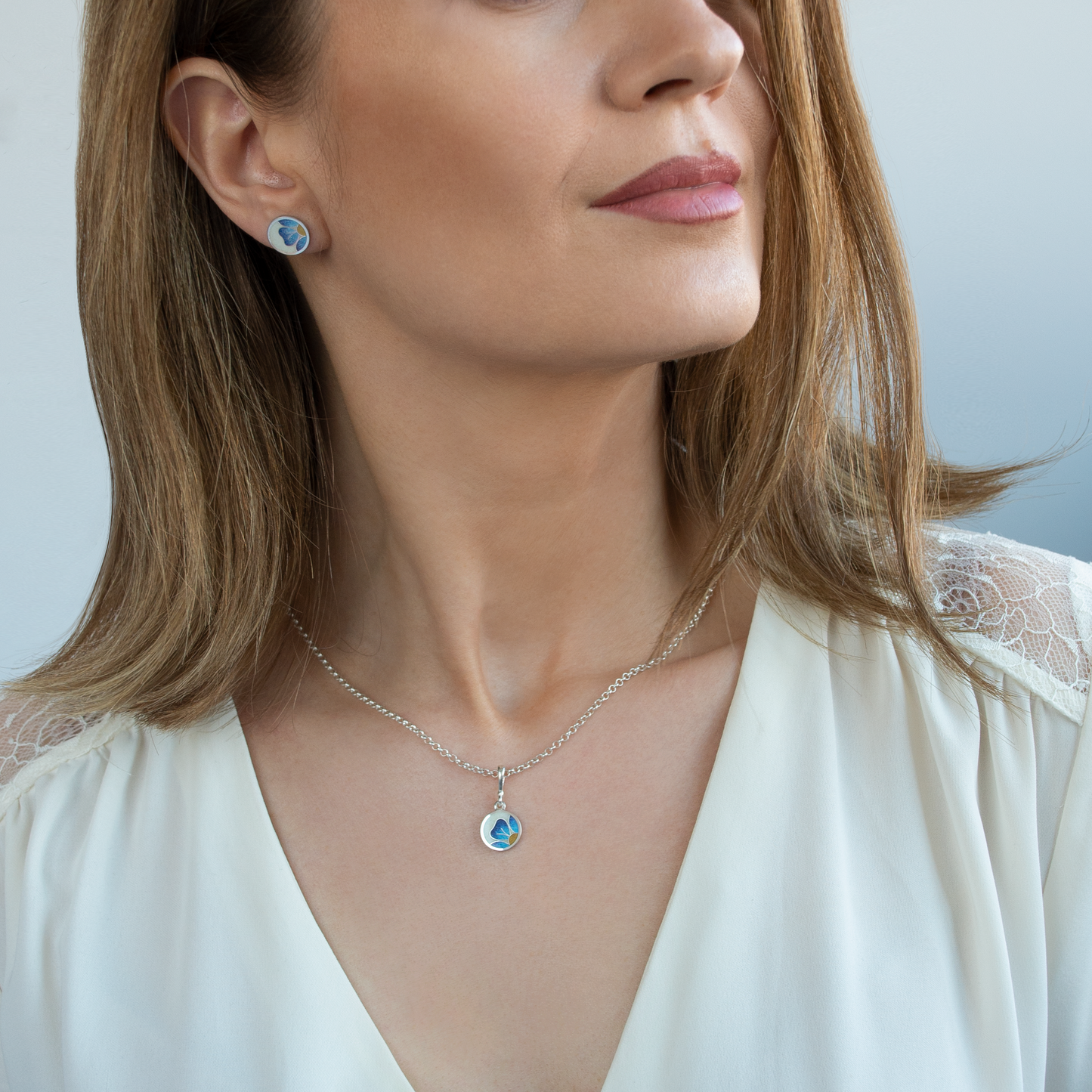 Forget Me Not Flower Cloisonne Enamel Stud Earrings