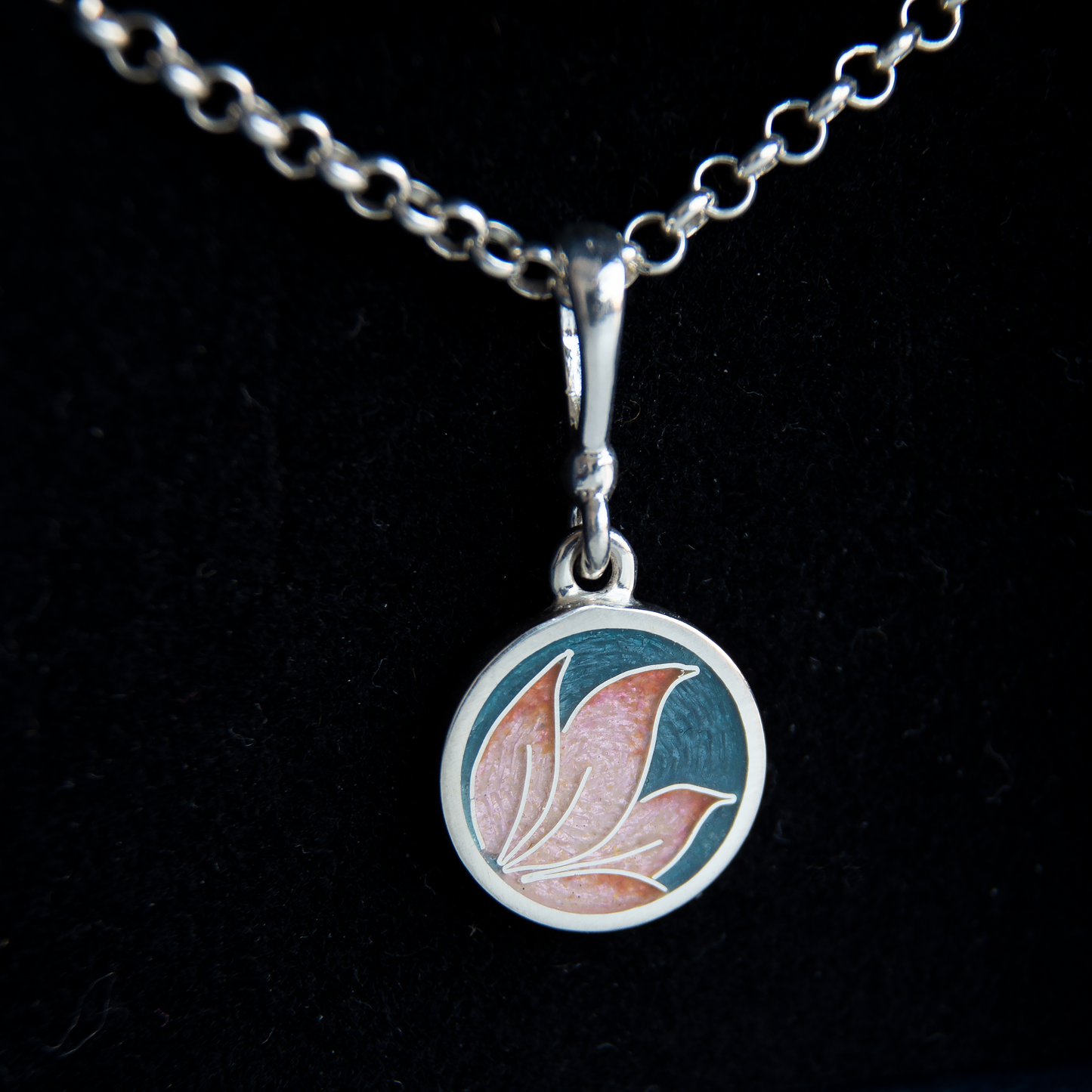 Round Rose Grey Cloisonné Enamel Necklace-Pendant