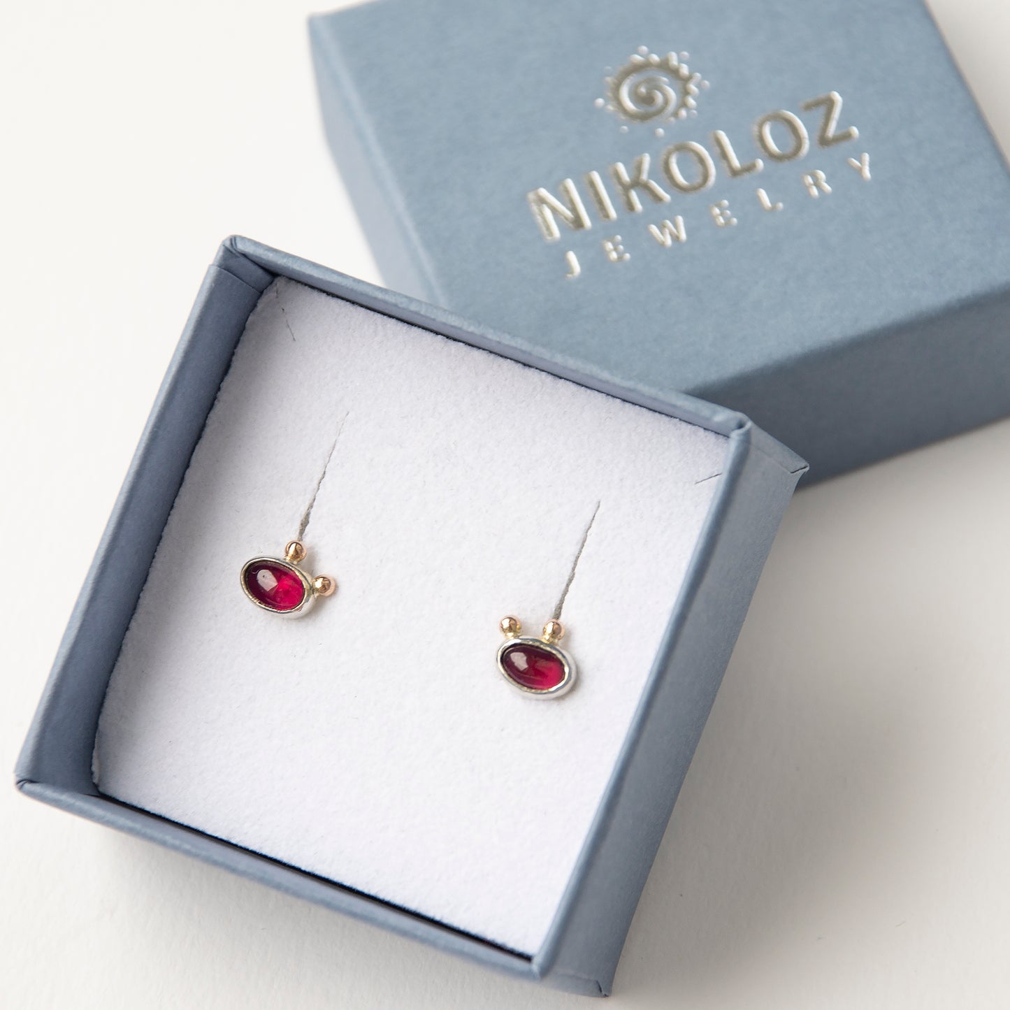 Garnet Studs With 2 Gold Beads