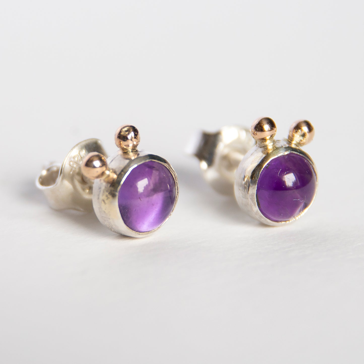 Amethyst Studs With 2 Gold Beads