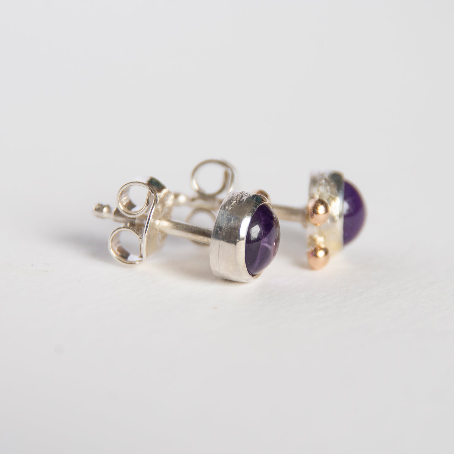 Amethyst Studs With 2 Gold Beads