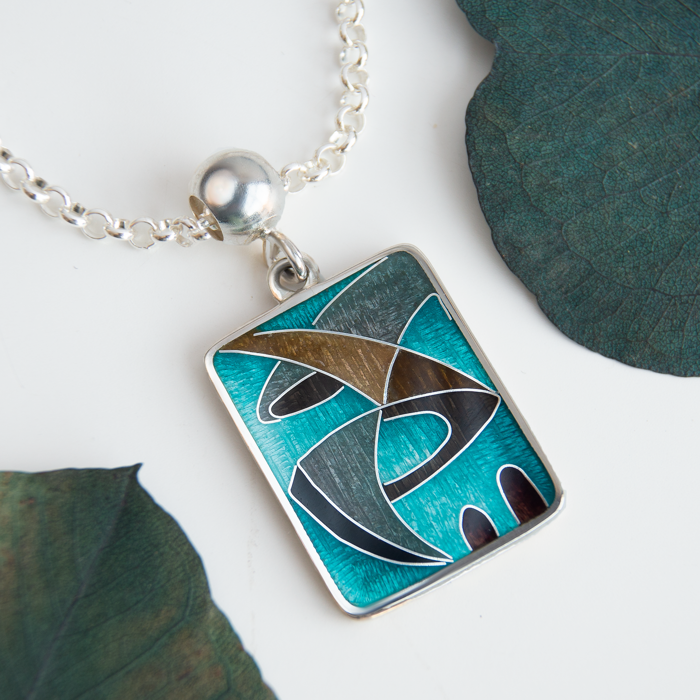 Abstract Art Green Cloisonné Enamel Necklace-Pendant