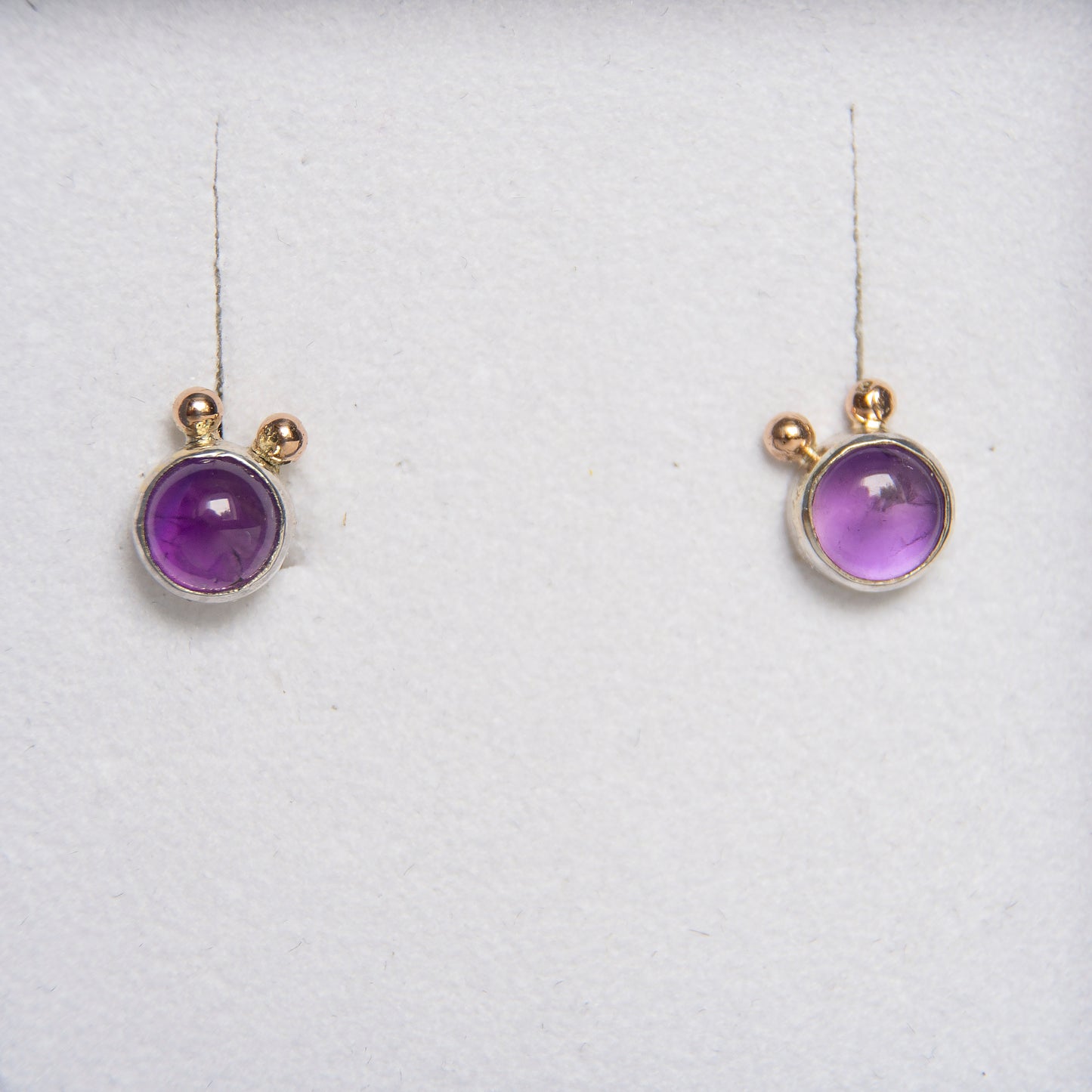 Amethyst Studs With 2 Gold Beads