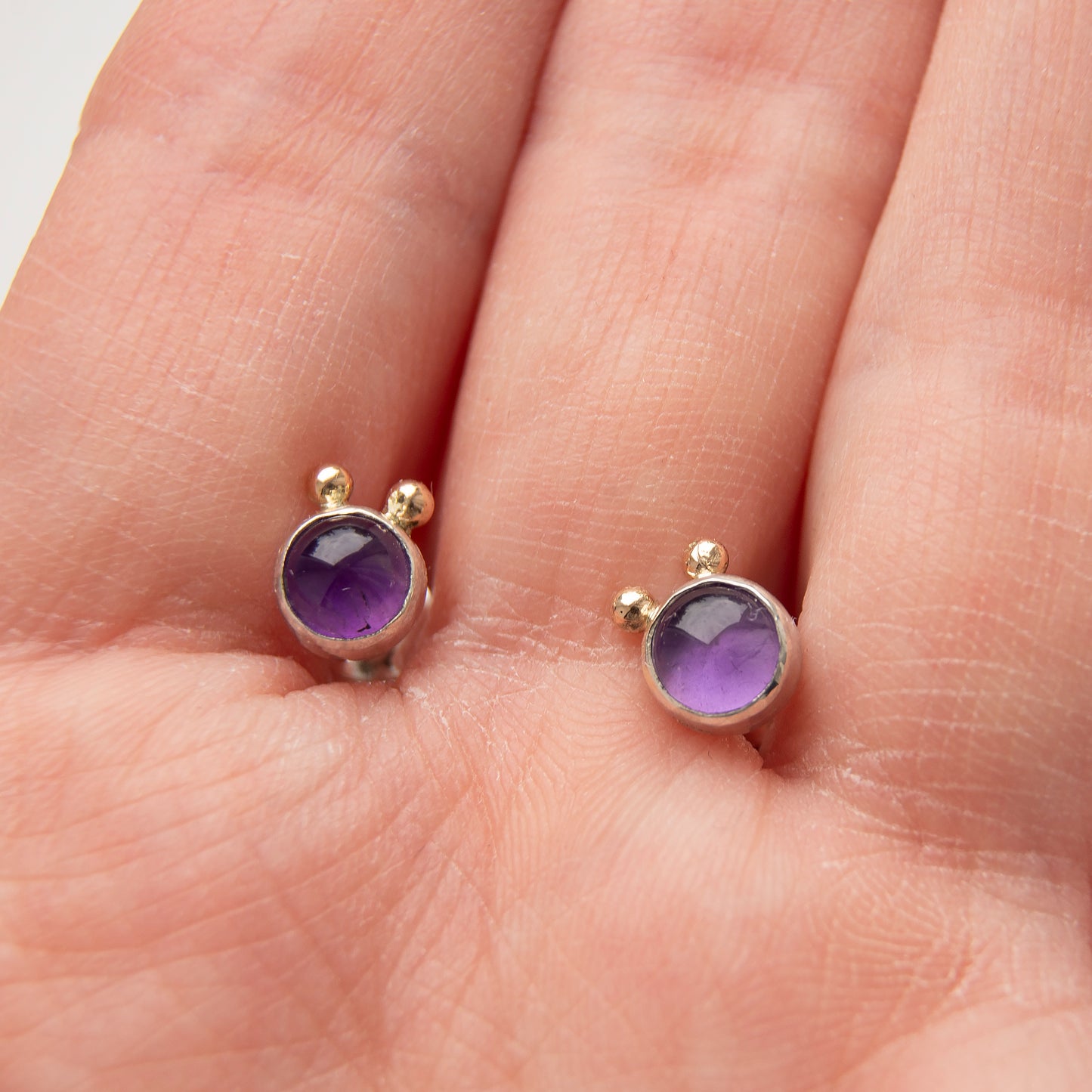 Amethyst Studs With 2 Gold Beads