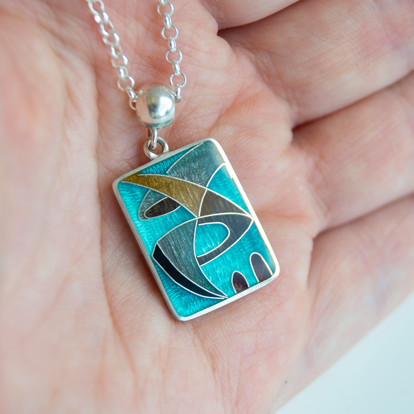 Abstract Art Green Cloisonné Enamel Necklace-Pendant