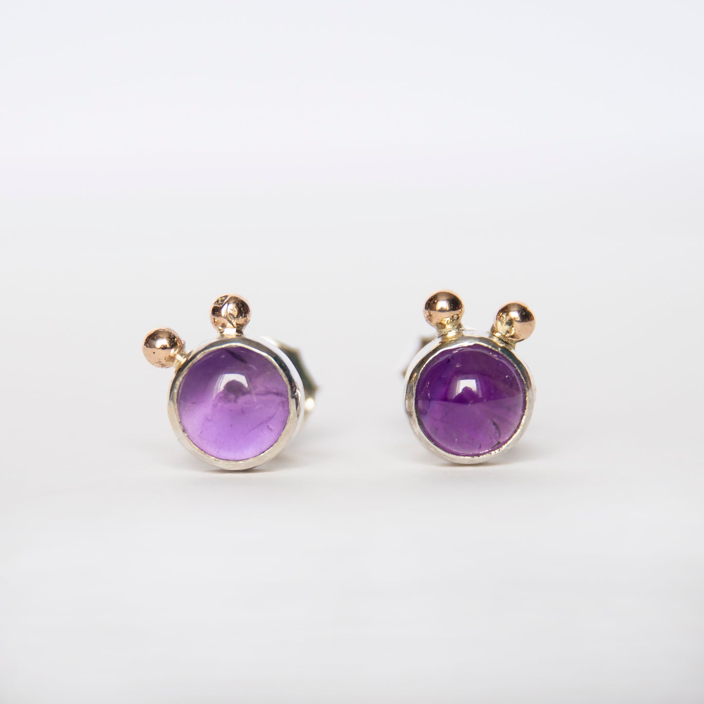 Amethyst Studs With 2 Gold Beads