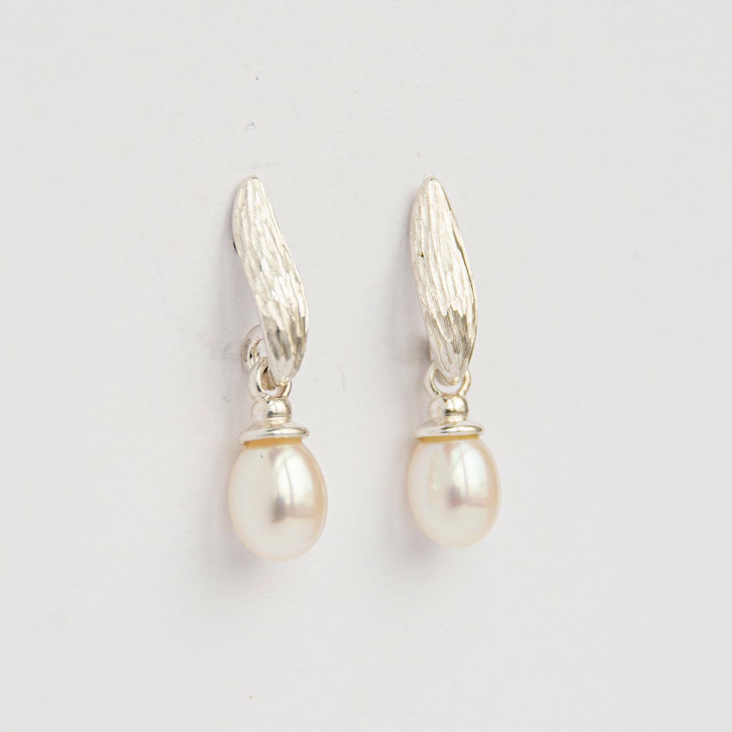 Silver Drop Rectangle Earrings With Peacock Pearls