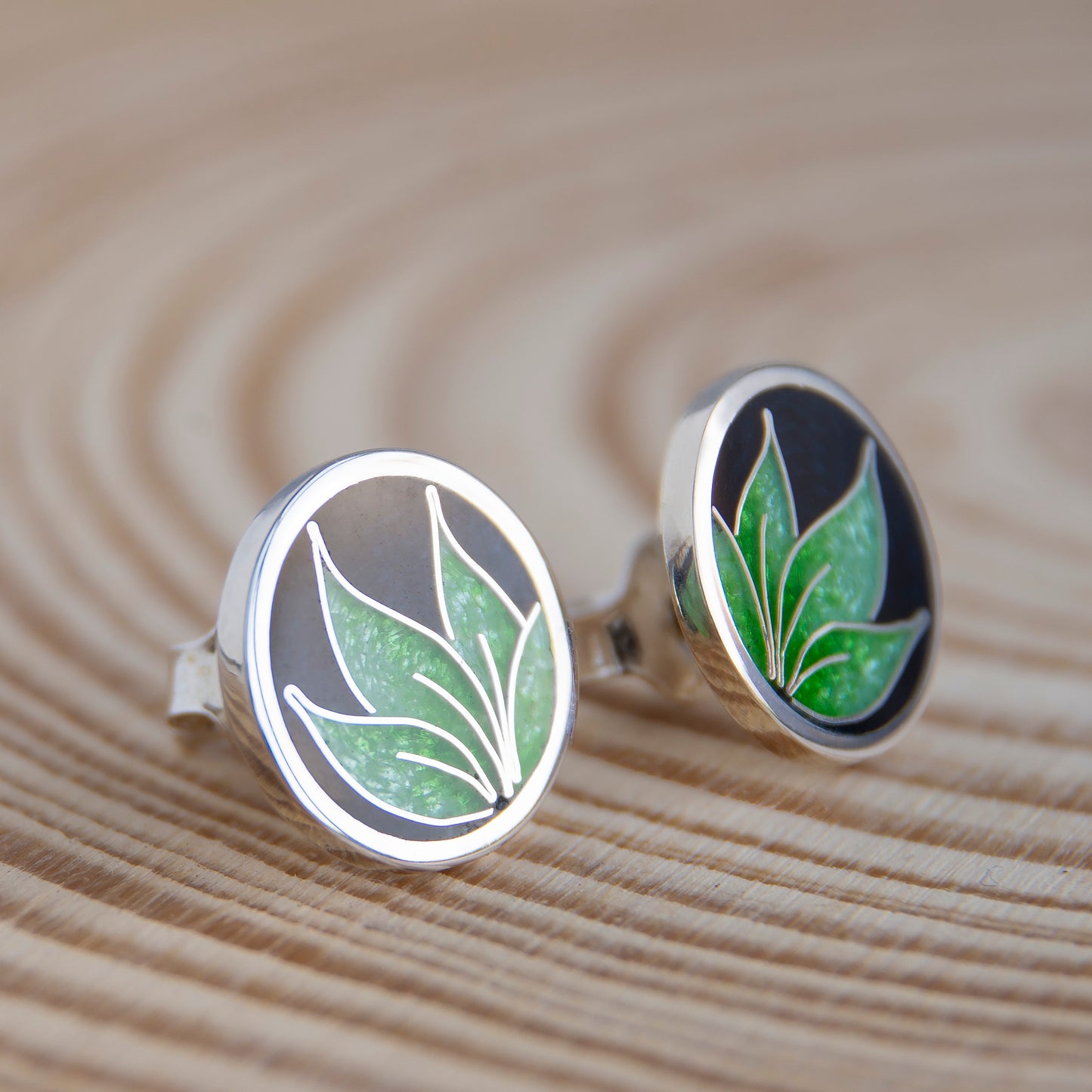 Cloisonné Enamel Earrings With Grass Pattern