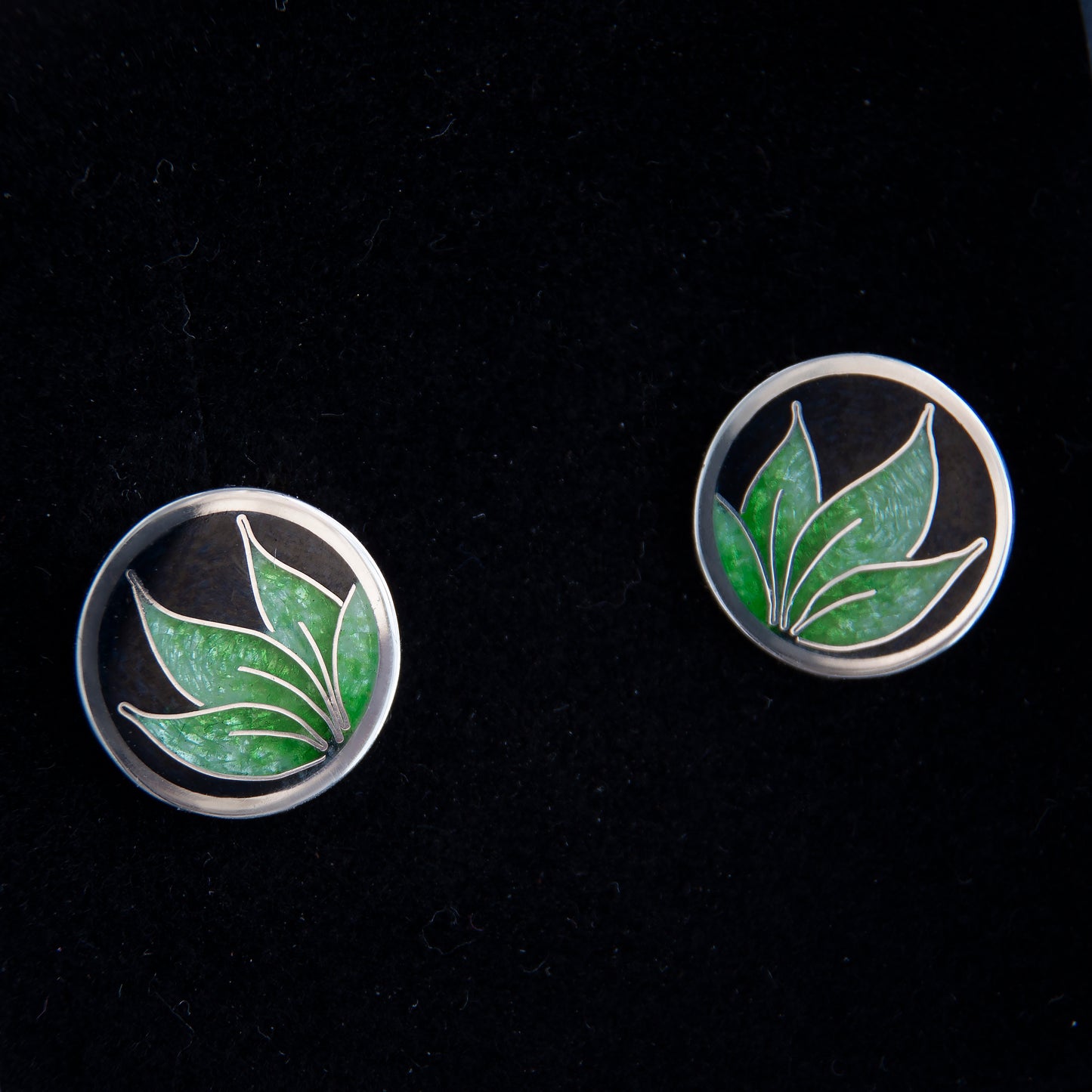 Cloisonné Enamel Earrings With Grass Pattern