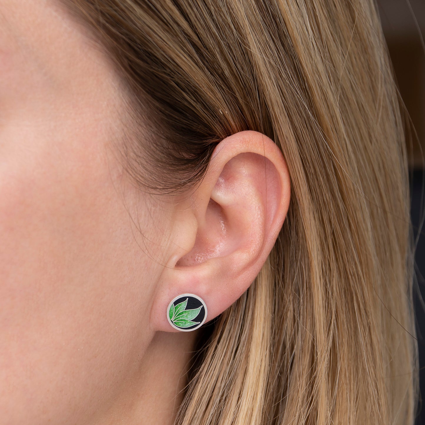Cloisonné Enamel Earrings With Grass Pattern