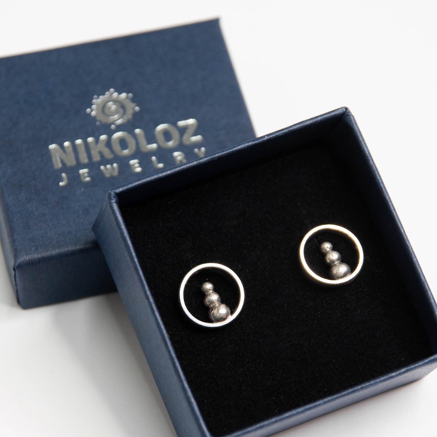 Round Frame Earrings With Silver Beads
