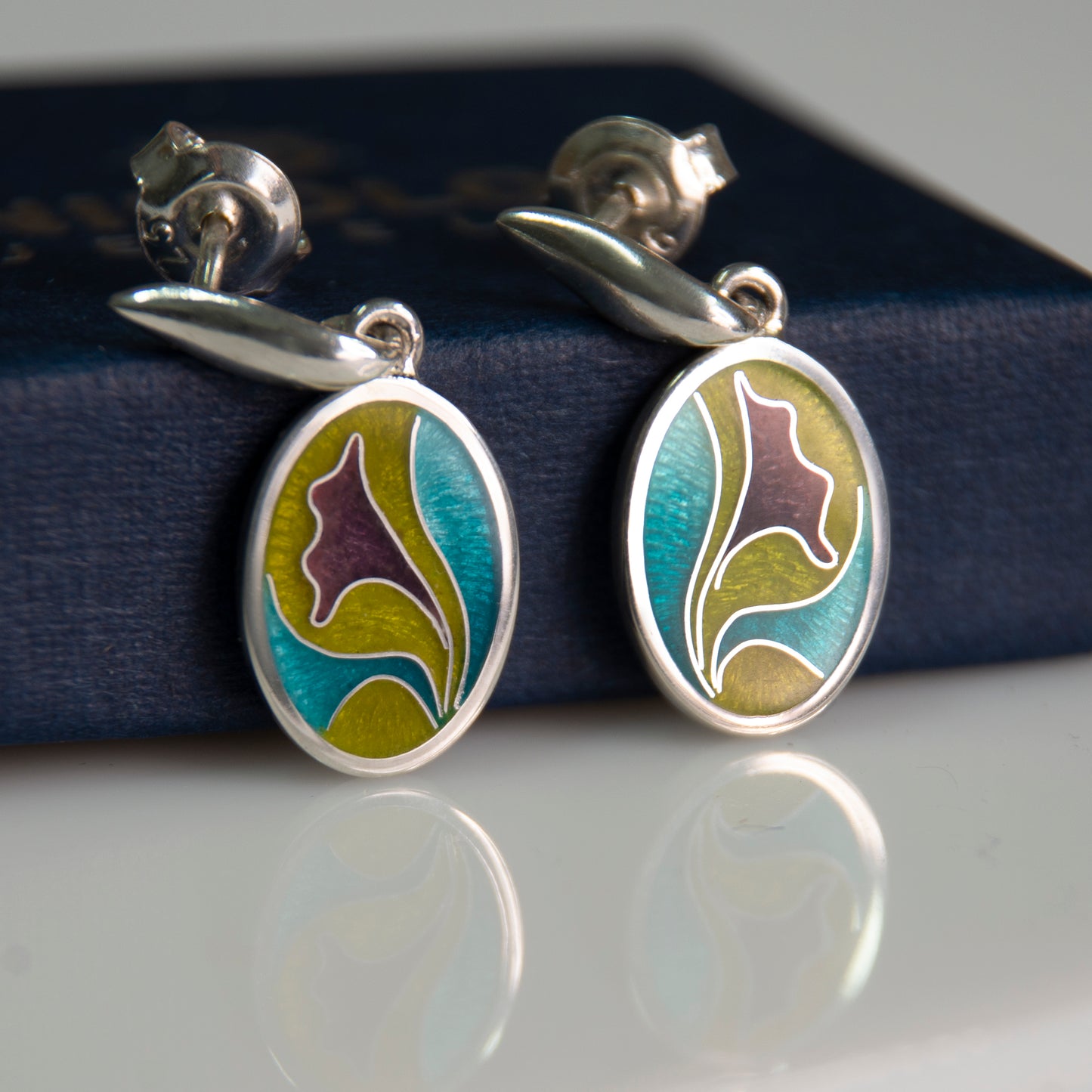 Olive Purple Cloisonné Enamel Earrings