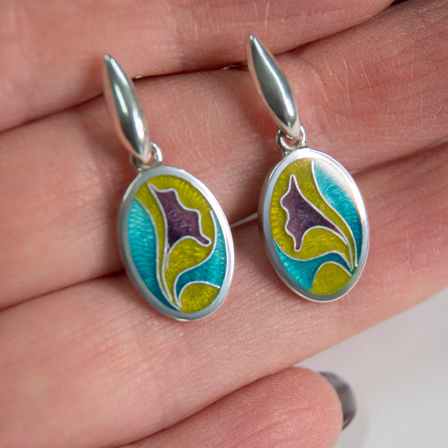 Olive Purple Cloisonné Enamel Earrings