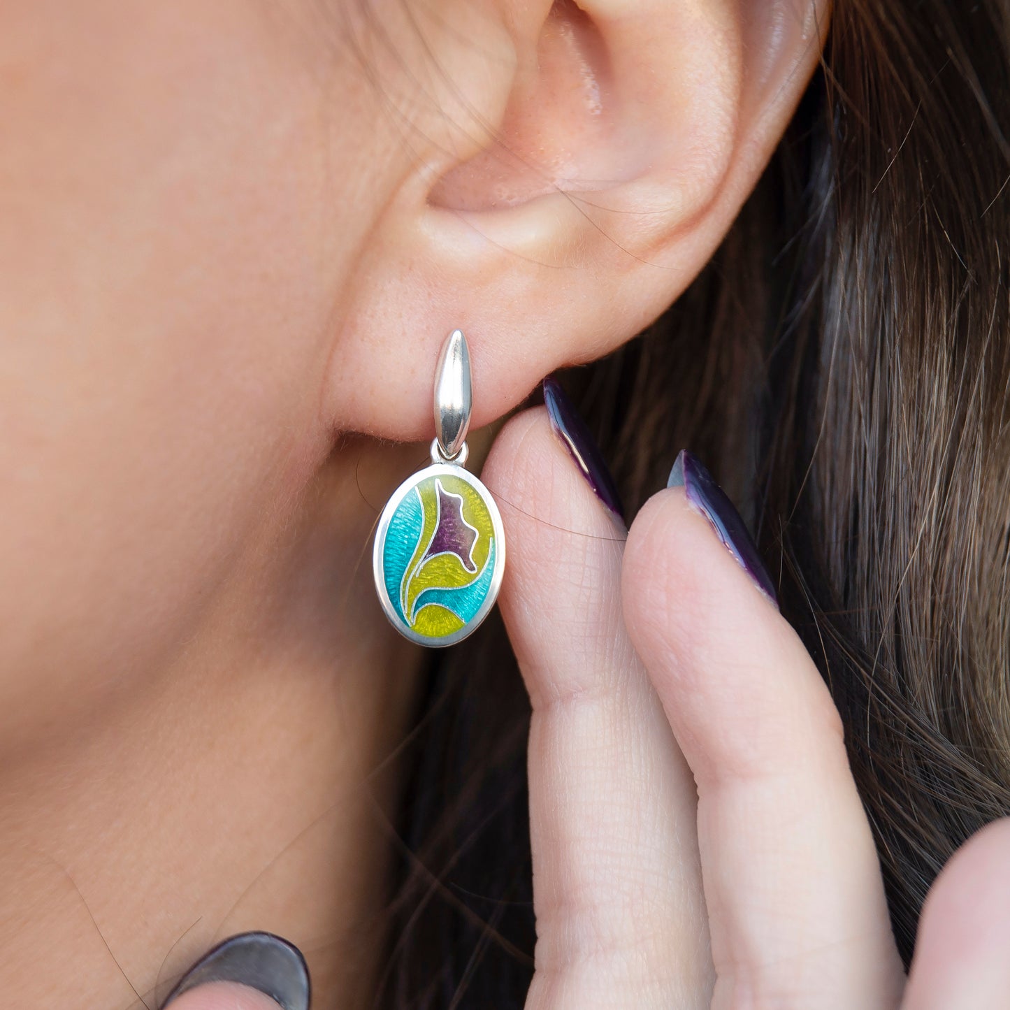 Olive Purple Cloisonné Enamel Earrings