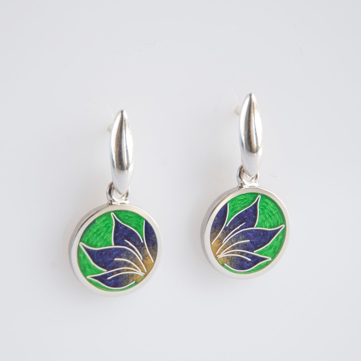 Cloisonné Enamel Green Earrings "Iris"