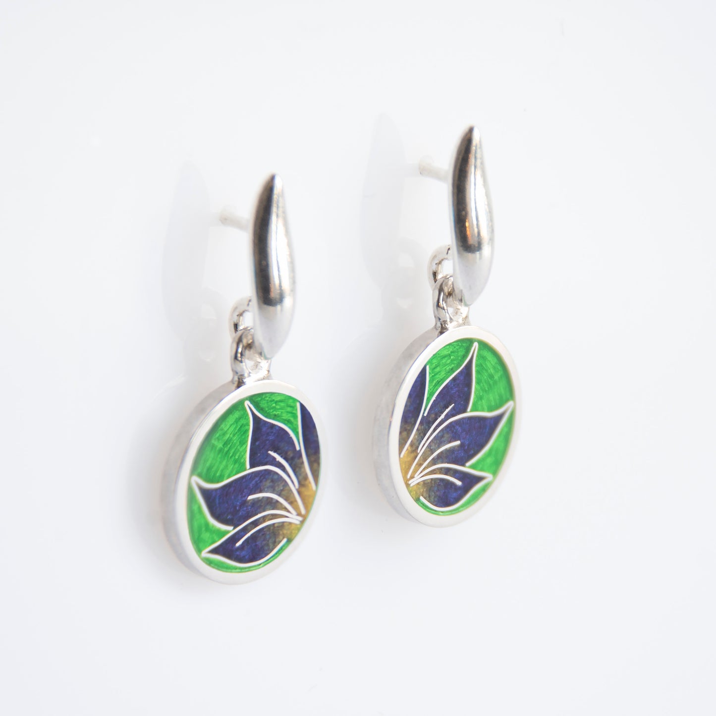 Cloisonné Enamel Green Earrings "Iris"