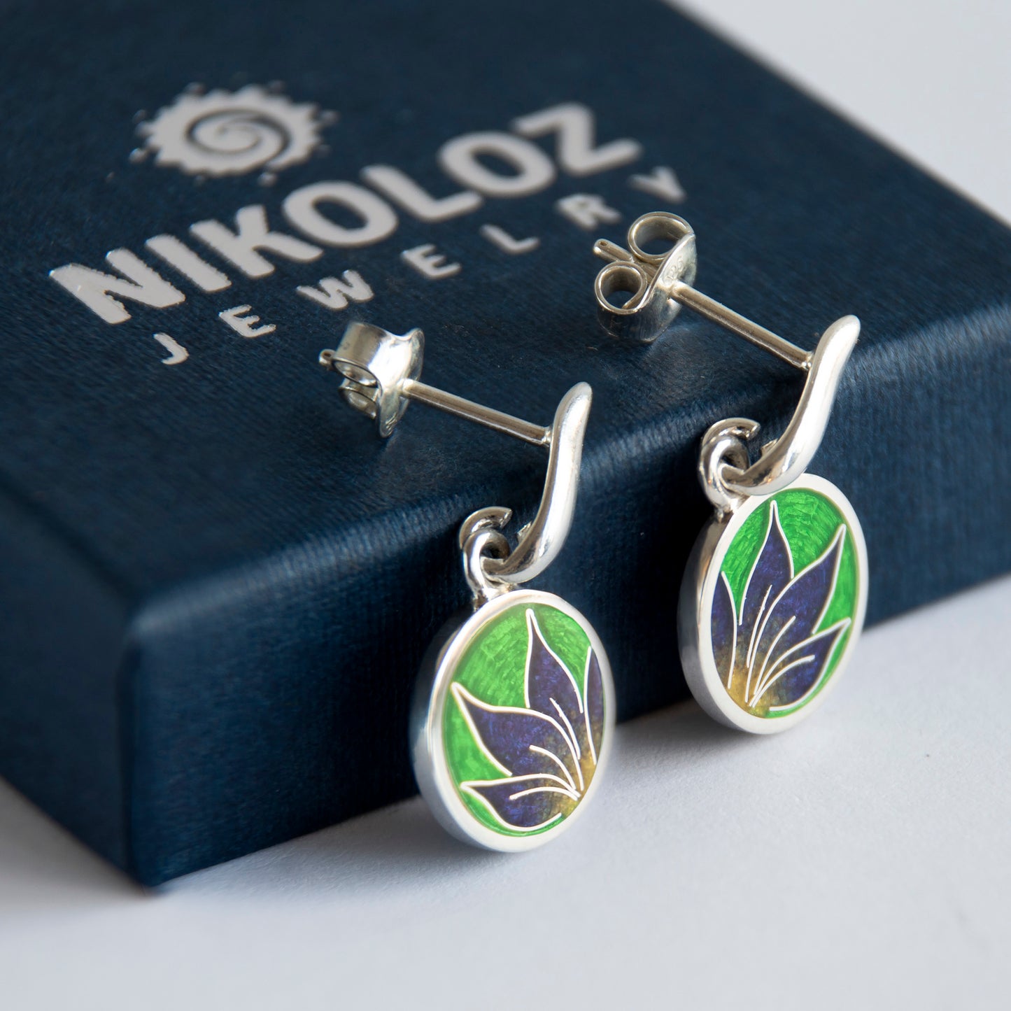 Cloisonné Enamel Green Earrings "Iris"