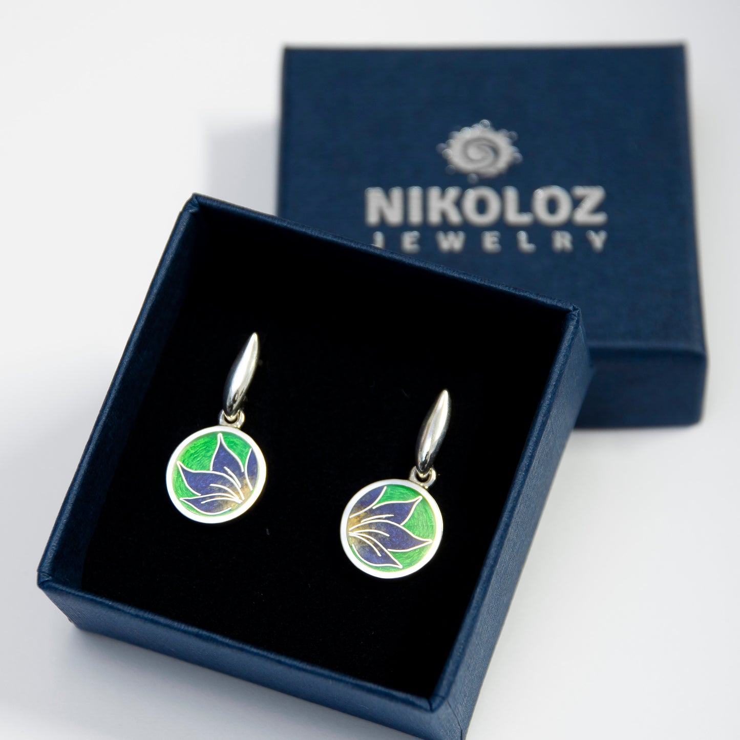 Cloisonné Enamel Green Earrings "Iris"