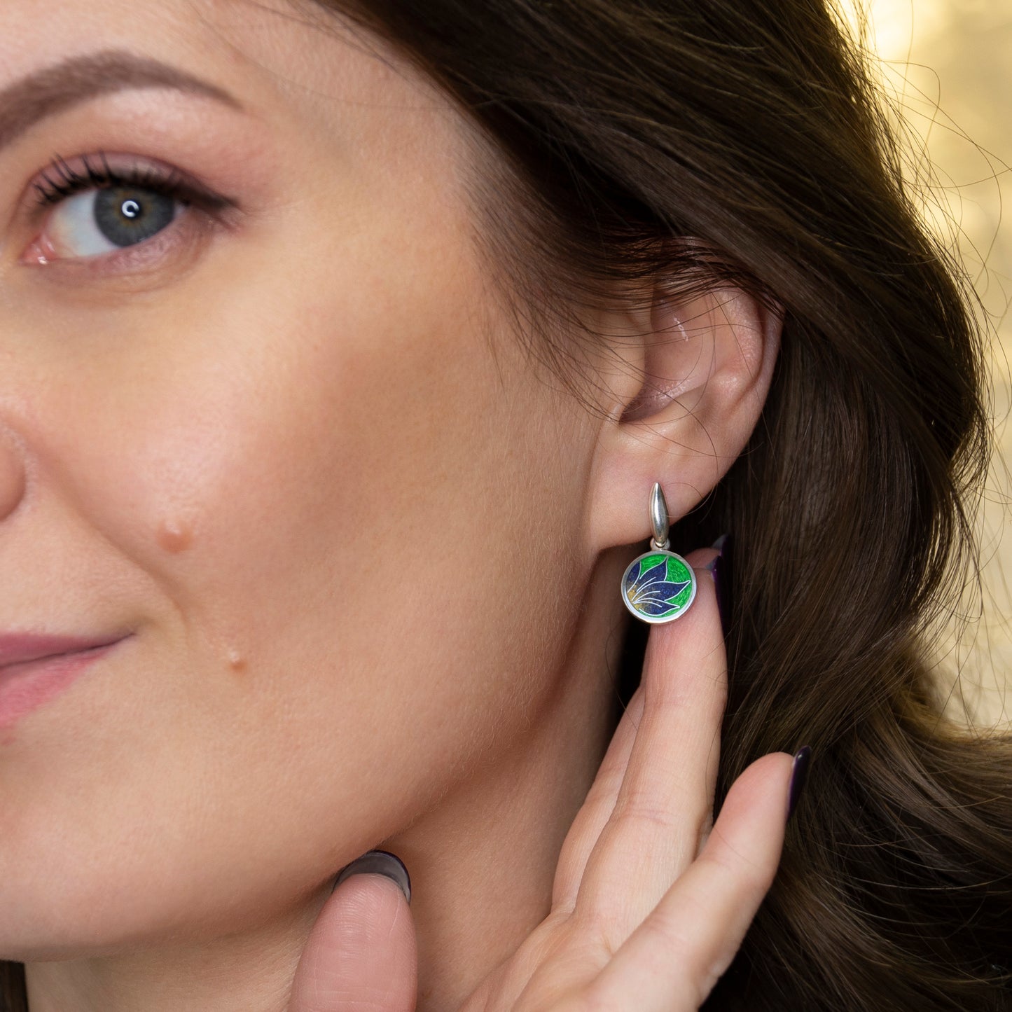 Cloisonné Enamel Green Earrings "Iris"