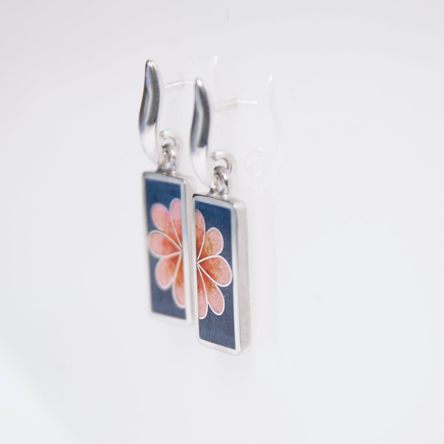 Pink Half Flower Cloisonné Enamel Earrings