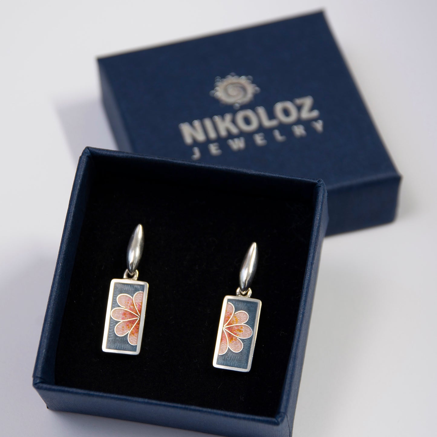 Pink Half Flower Cloisonné Enamel Earrings