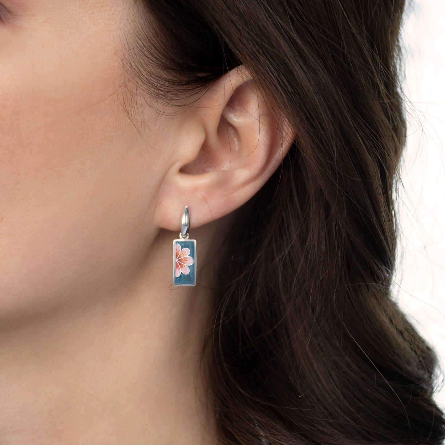 Pink Half Flower Cloisonné Enamel Earrings