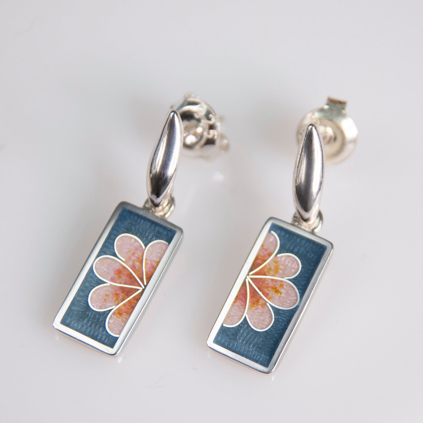 Pink Half Flower Cloisonné Enamel Earrings