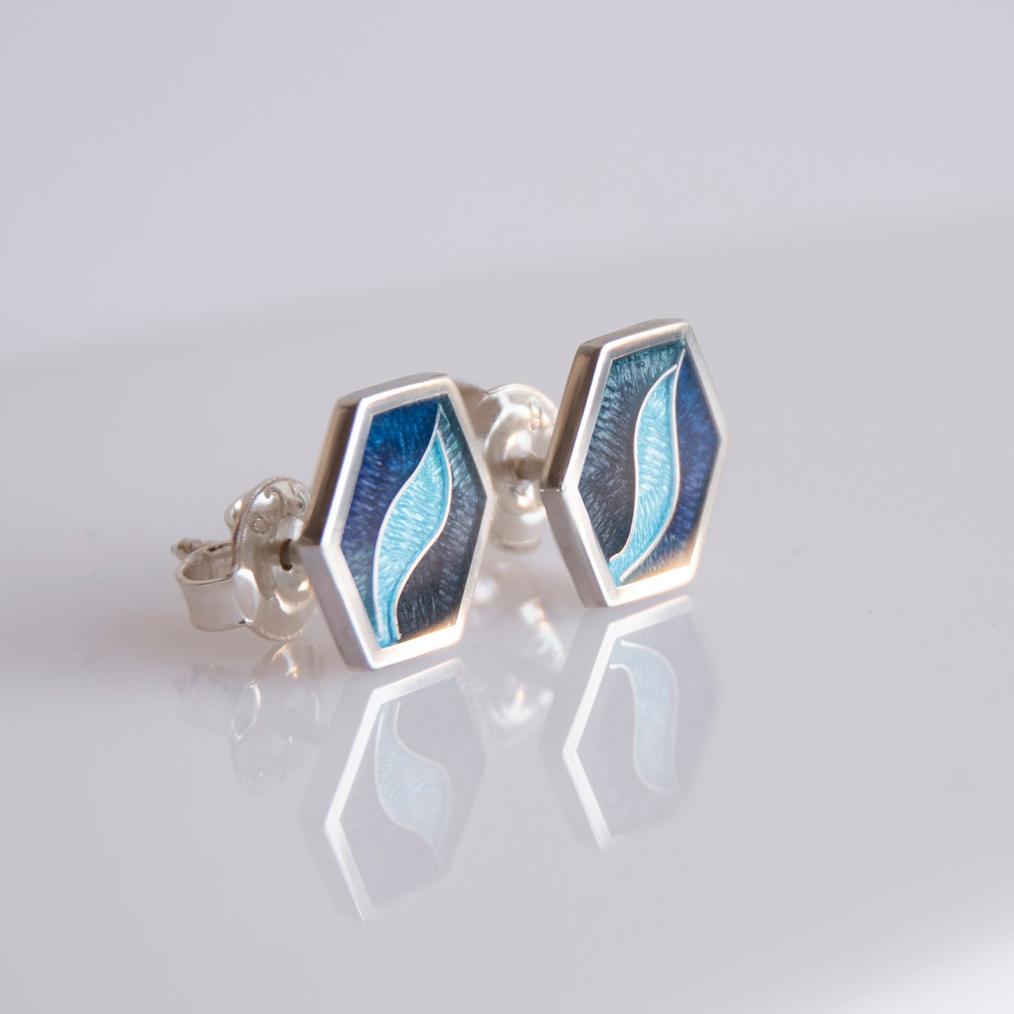 Hexagon Blue Cloisonné Enamel Studs