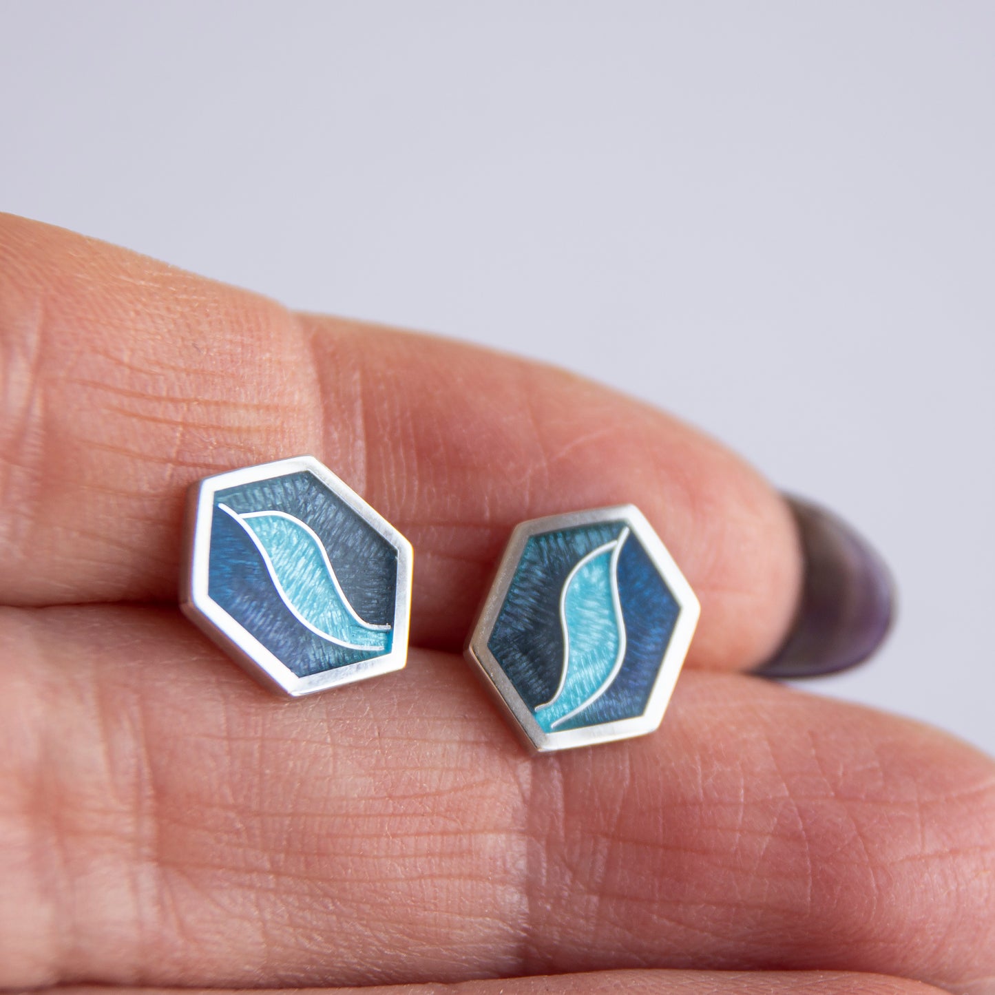Hexagon Blue Cloisonné Enamel Studs