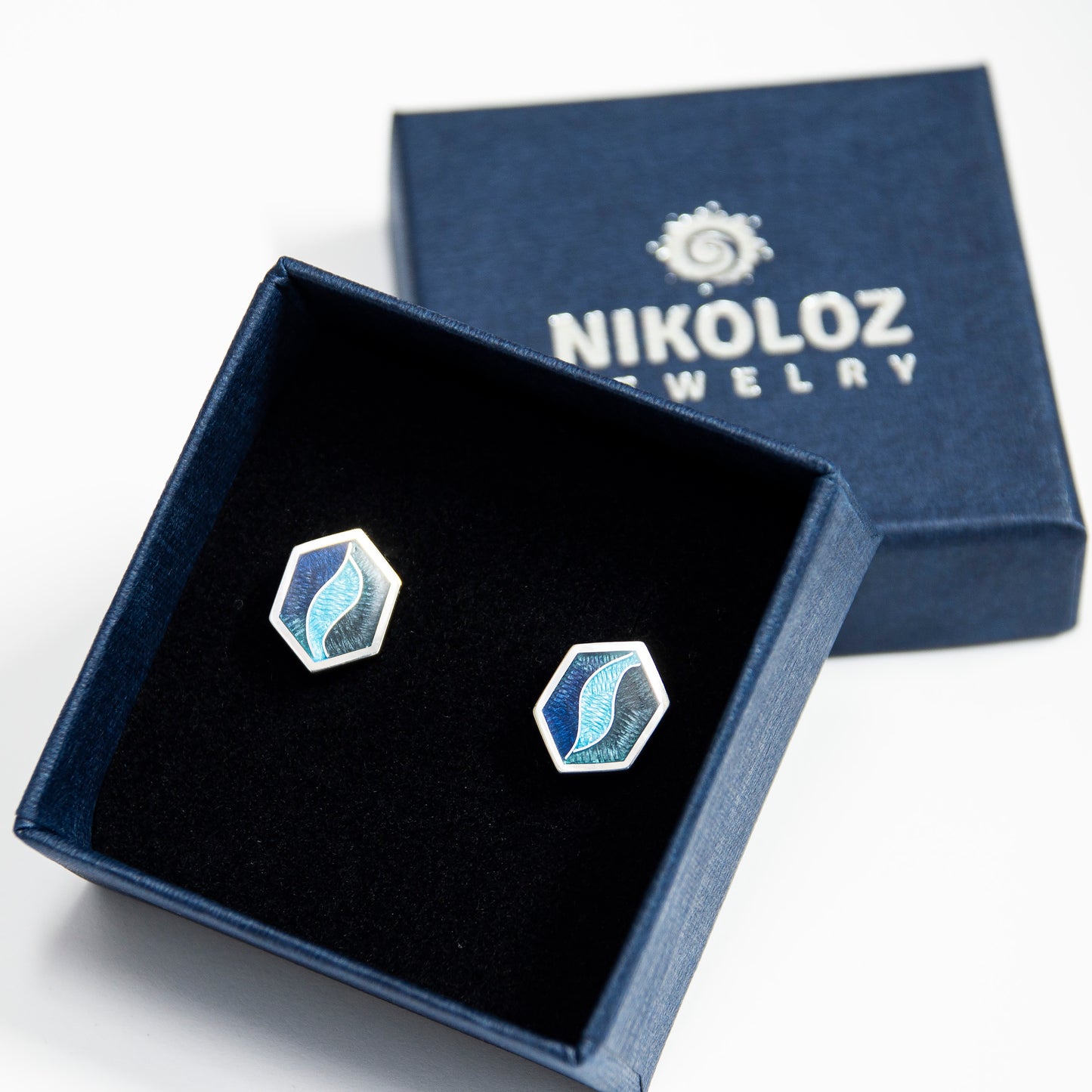 Hexagon Blue Cloisonné Enamel Studs