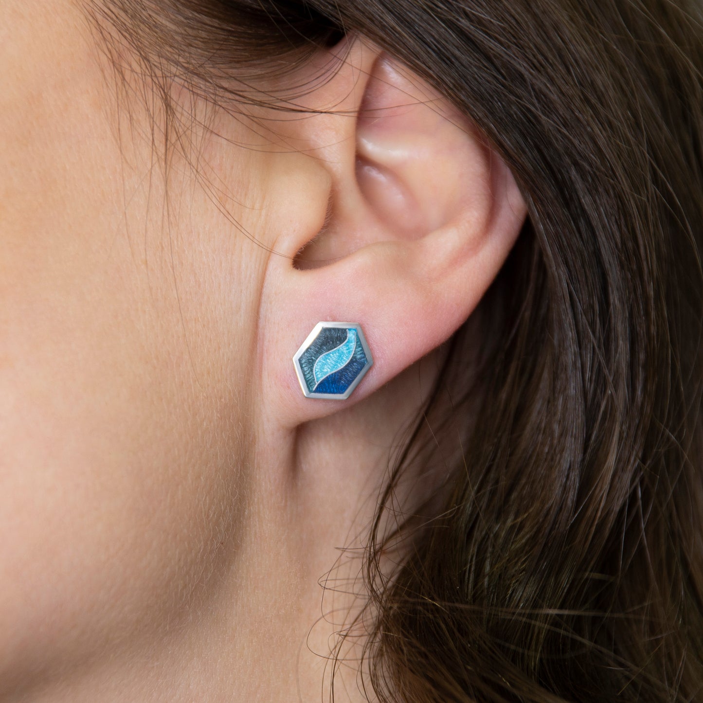 Hexagon Blue Cloisonné Enamel Studs