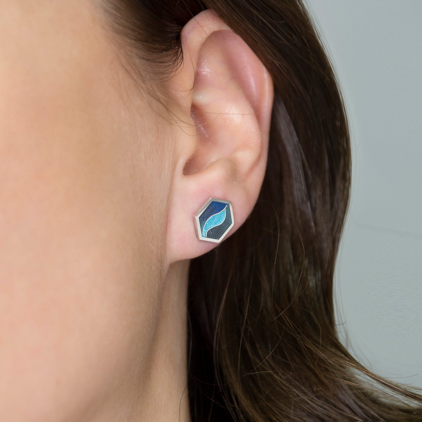 Hexagon Blue Cloisonné Enamel Studs