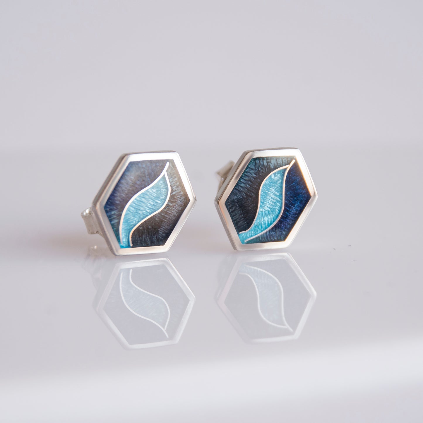 Hexagon Blue Cloisonné Enamel Studs