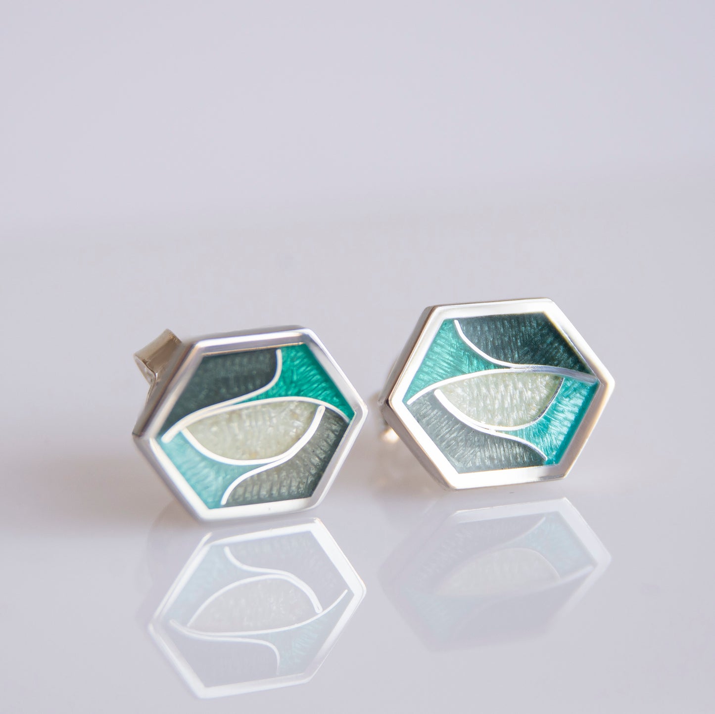 Hexagon Green Cloisonné Enamel Studs