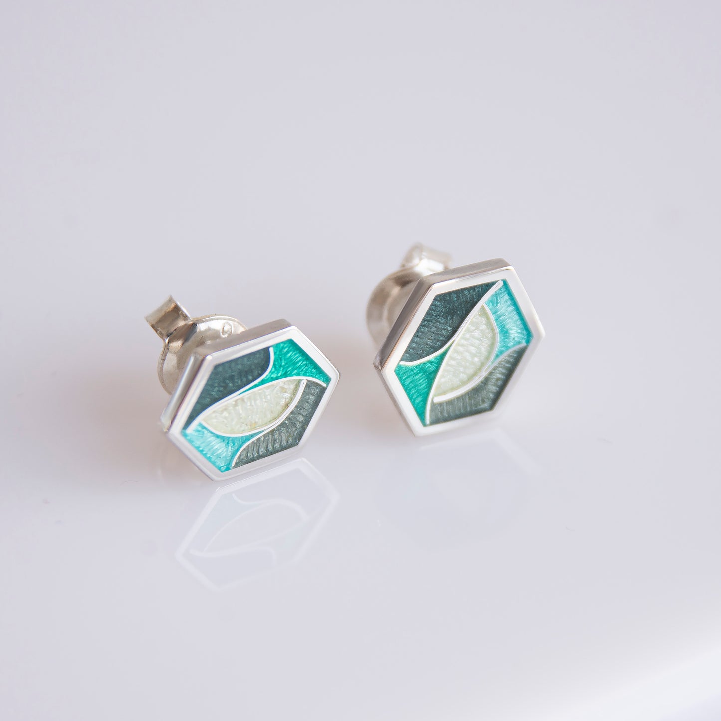 Hexagon Green Cloisonné Enamel Studs