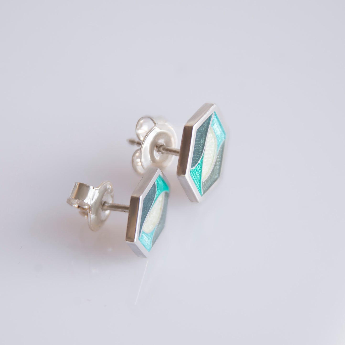 Hexagon Green Cloisonné Enamel Studs