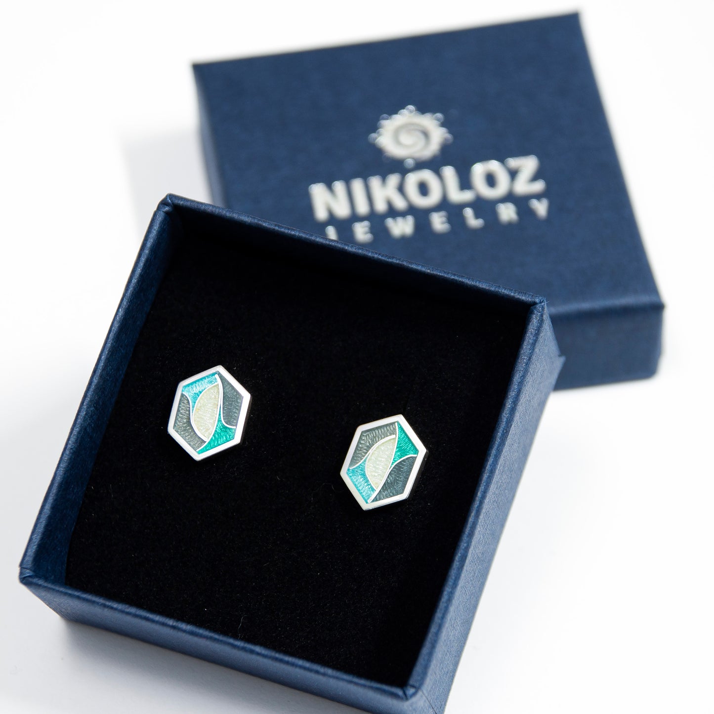 Hexagon Green Cloisonné Enamel Studs